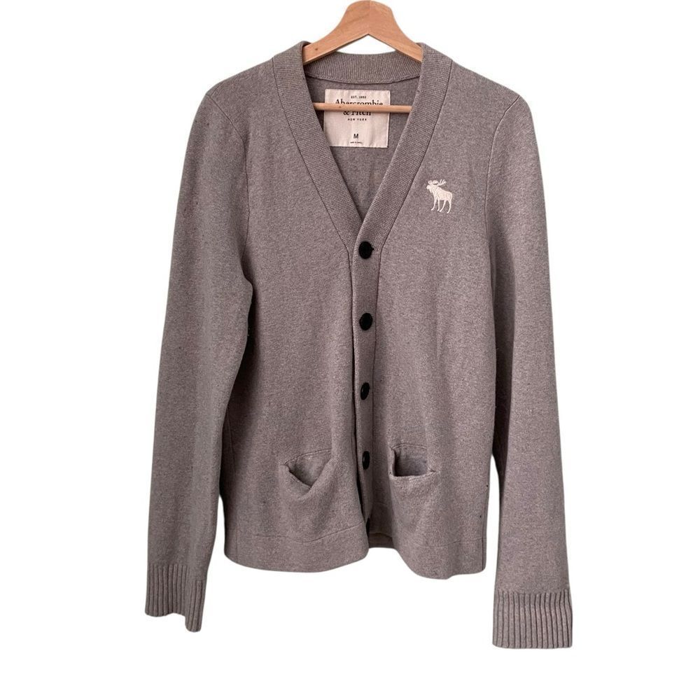 Abercrombie & Fitch Gray Sweater Cardigan Embroidered Logo and Front Pockets M
